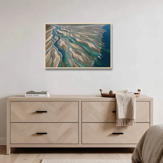 Oversized Canvas Wall Art of a Braided River Delta - Oak Framed Canvas Wall Art - Coffee Table - 36x24