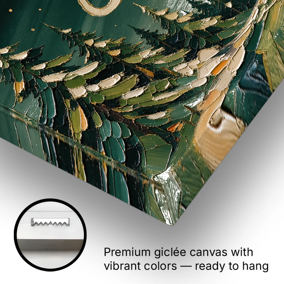 Oversized Christmas Canvas of Joy Over Snowy Pines - Canvas Wall Art - Gallery Wrap Corner