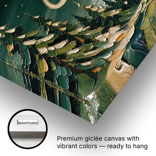 Oversized Christmas Canvas of Joy Over Snowy Pines - Canvas Wall Art - Gallery Wrap Corner
