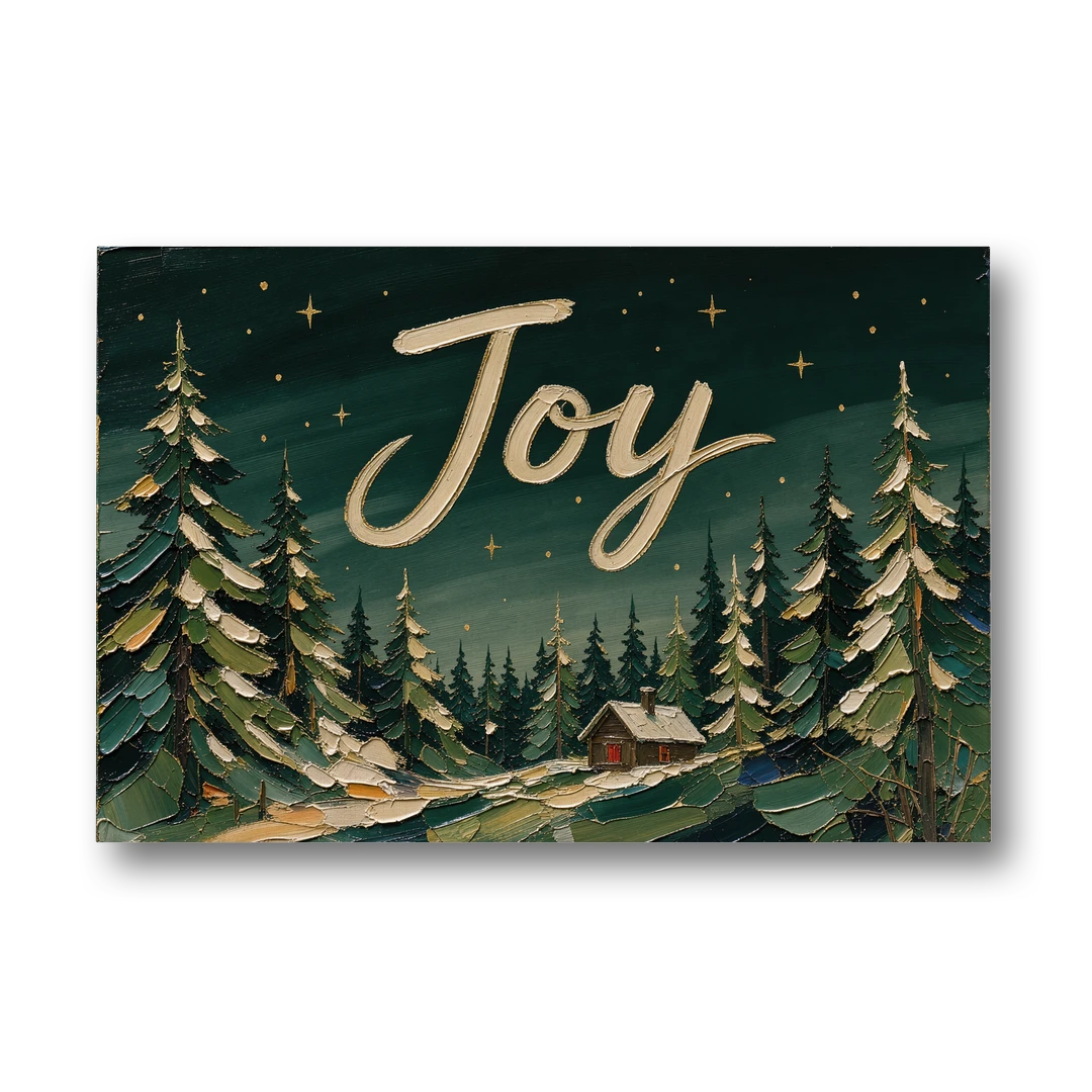 Oversized Christmas Canvas of Joy Over Snowy Pines - Canvas Wall Art - Front