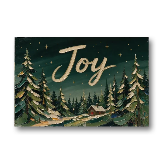 Oversized Christmas Canvas of Joy Over Snowy Pines - Canvas Wall Art - Front