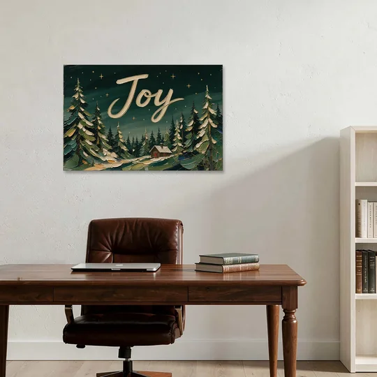 Oversized Christmas Canvas of Joy Over Snowy Pines - Canvas Wall Art - Office - 36x24