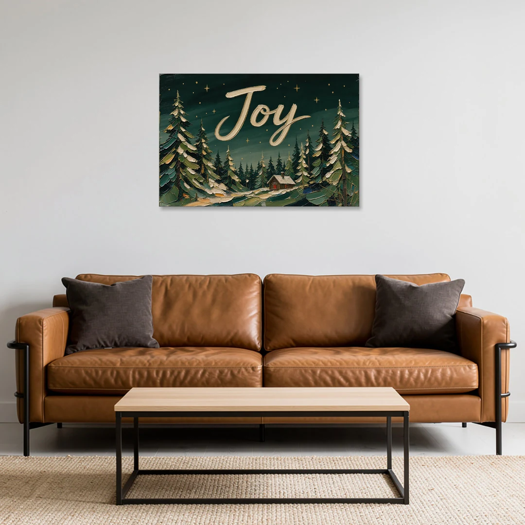 Oversized Christmas Canvas of Joy Over Snowy Pines - Canvas Wall Art - Sofa - 36x24