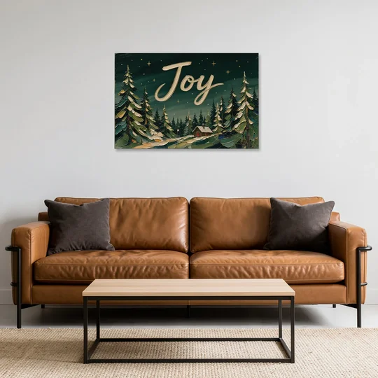 Oversized Christmas Canvas of Joy Over Snowy Pines - Canvas Wall Art - Sofa - 36x24