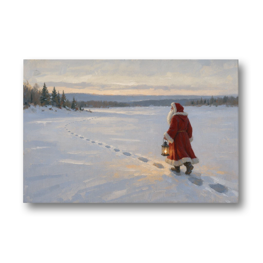 Oversized Christmas Wall Art of Santa's Lantern Walk - Canvas Wall Art - Front