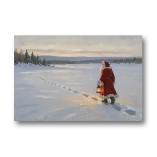 Oversized Christmas Wall Art of Santa's Lantern Walk - Canvas Wall Art - Front