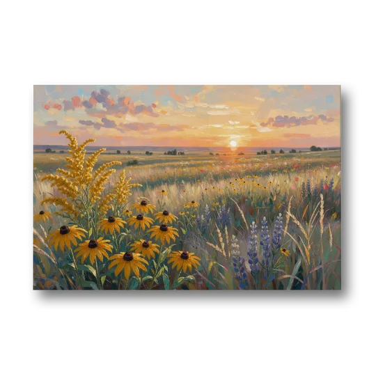 Oversized Landscape Wall Art with Goldenrod at Sunset - Canvas Wall Art - Front