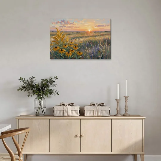 Oversized Landscape Wall Art with Goldenrod at Sunset - Canvas Wall Art - Coffee Table - 36x24