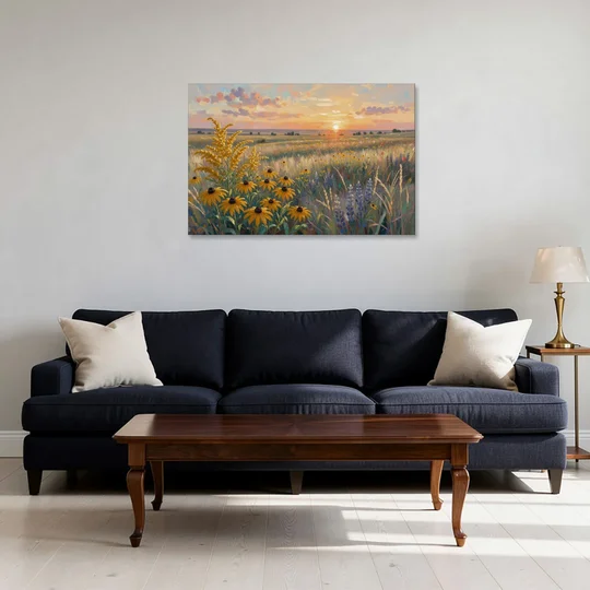 Oversized Landscape Wall Art with Goldenrod at Sunset - Canvas Wall Art - Sofa - 36x24