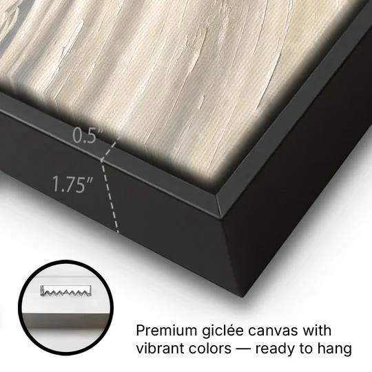 Oversized Neutral Wall Art of Curling Snow Drifts - Black Framed Canvas Wall Art - Gallery Wrap Corner