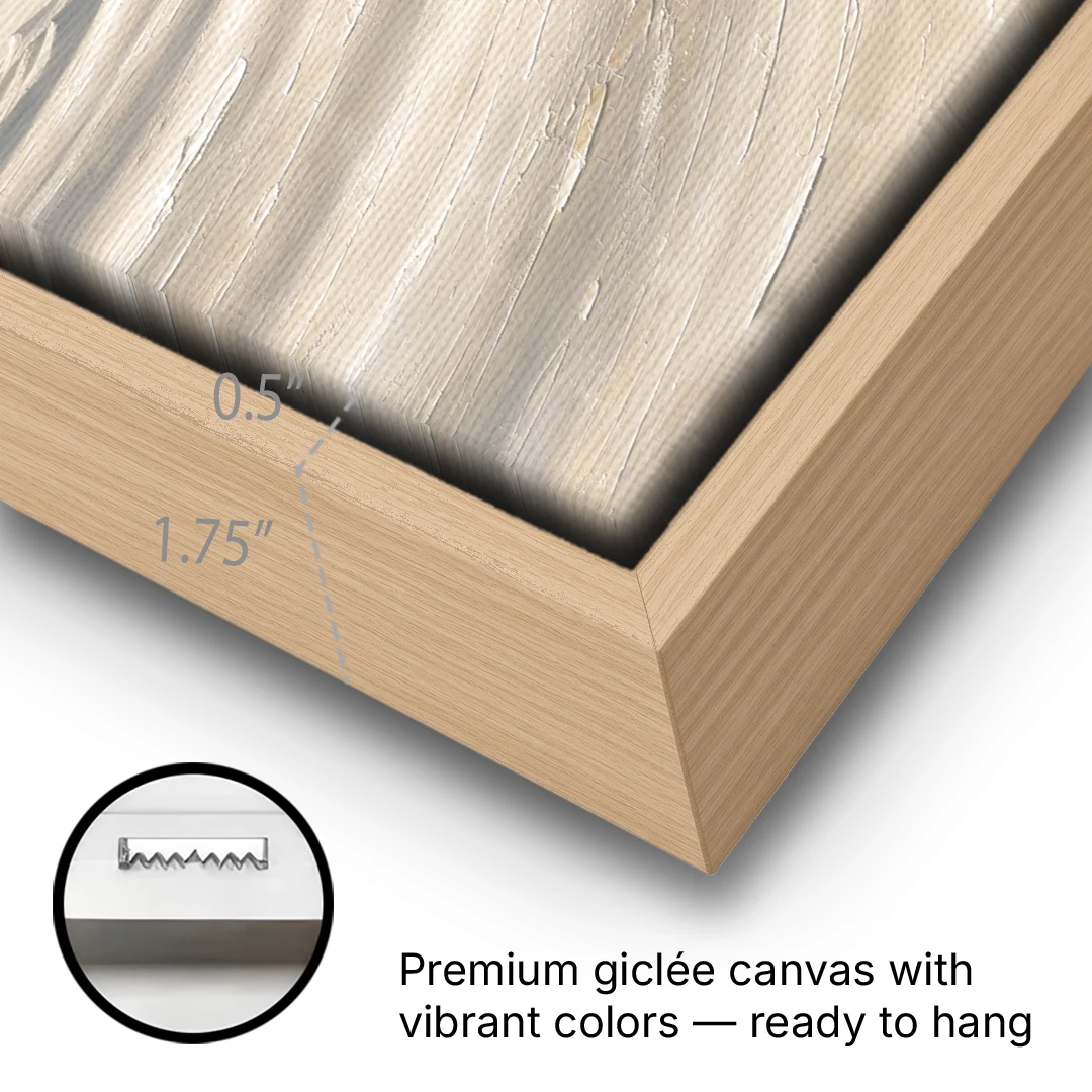Oversized Neutral Wall Art of Curling Snow Drifts - Oak Framed Canvas Wall Art - Gallery Wrap Corner