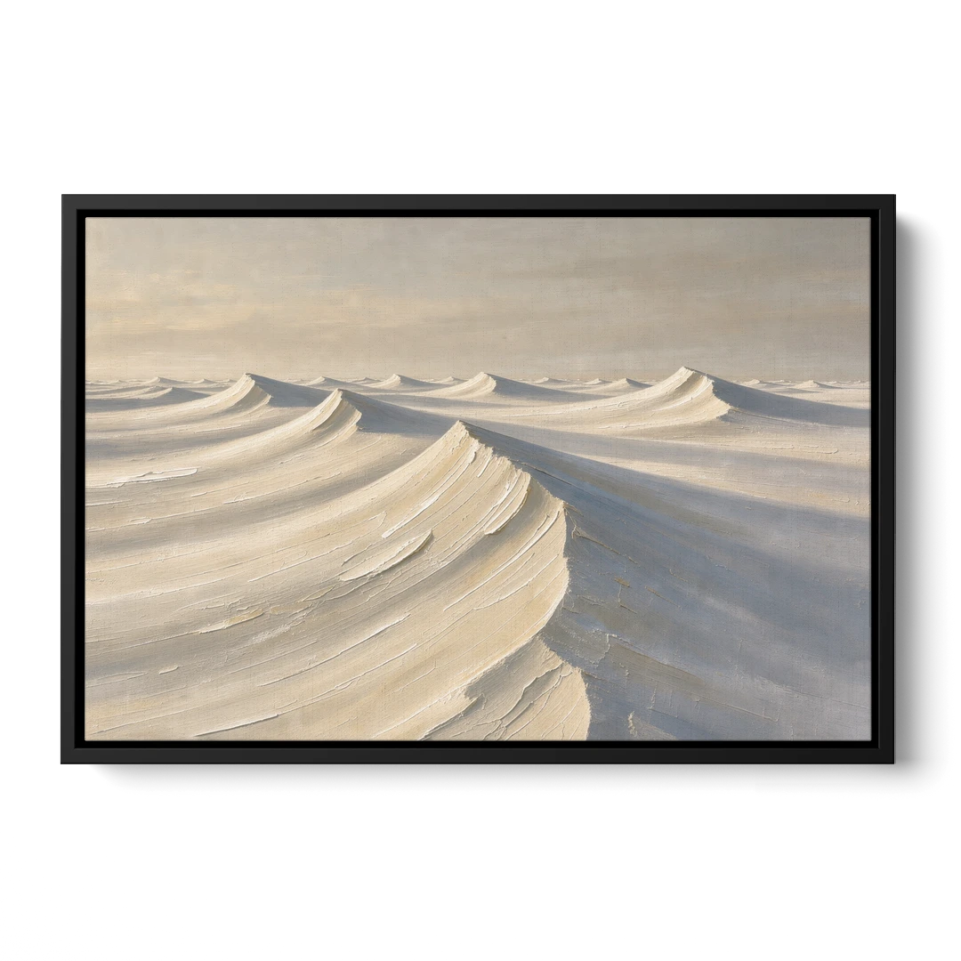 Oversized Neutral Wall Art of Curling Snow Drifts - Black Framed Canvas Wall Art - Front