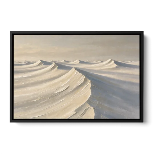 Oversized Neutral Wall Art of Curling Snow Drifts - Black Framed Canvas Wall Art - Front