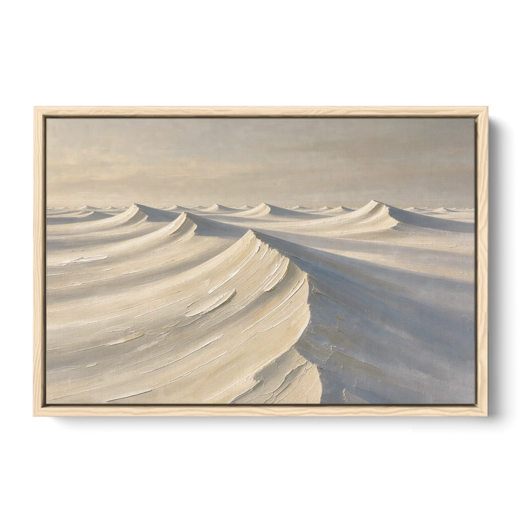 Oversized Neutral Wall Art of Curling Snow Drifts - Oak Framed Canvas Wall Art - Front