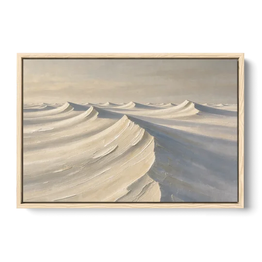 Oversized Neutral Wall Art of Curling Snow Drifts - Oak Framed Canvas Wall Art - Front