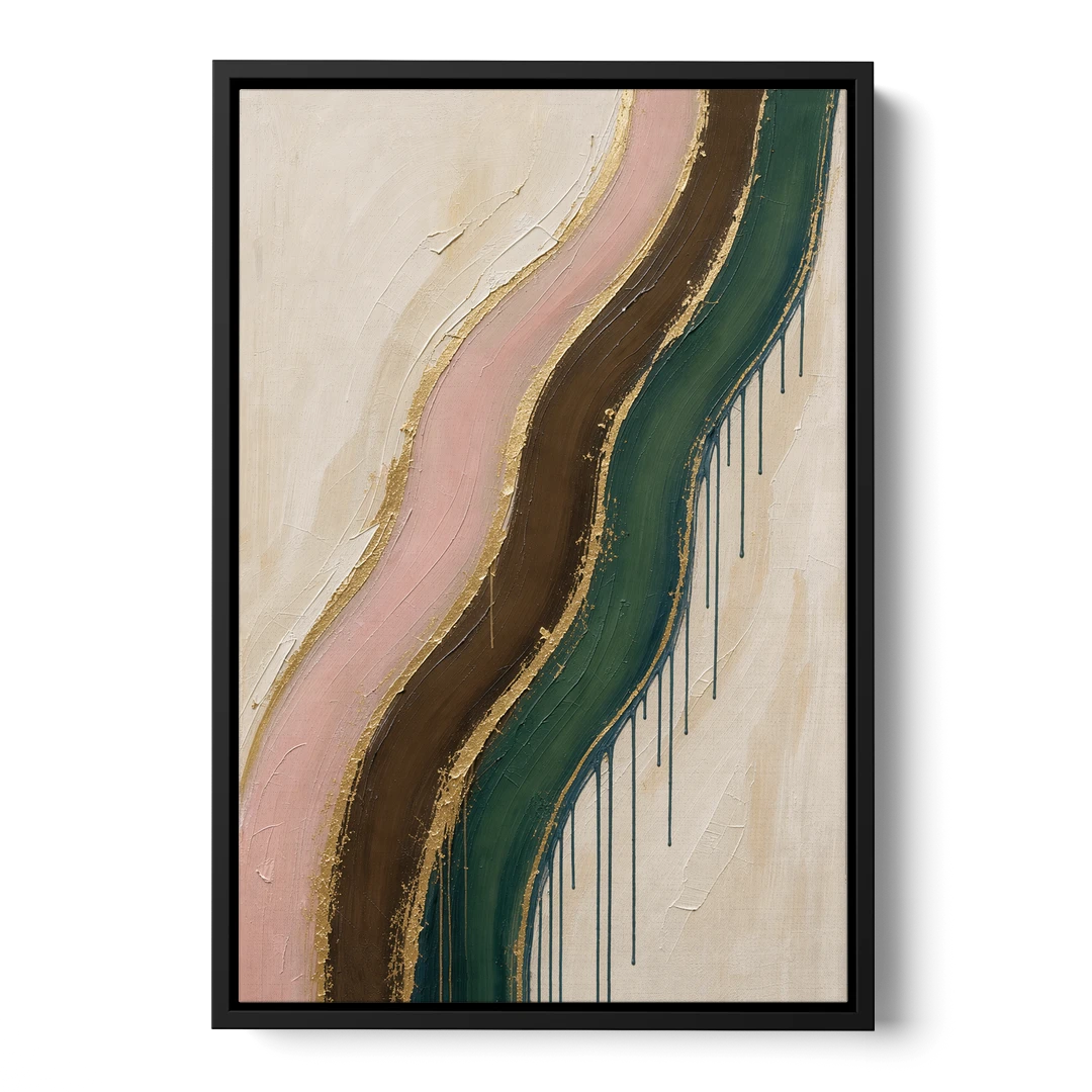 Oversized Textured Gilded Ribbon Drift - Black Framed Canvas Wall Art - Front
