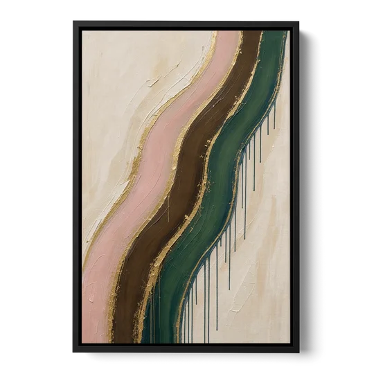Oversized Textured Gilded Ribbon Drift - Black Framed Canvas Wall Art - Front