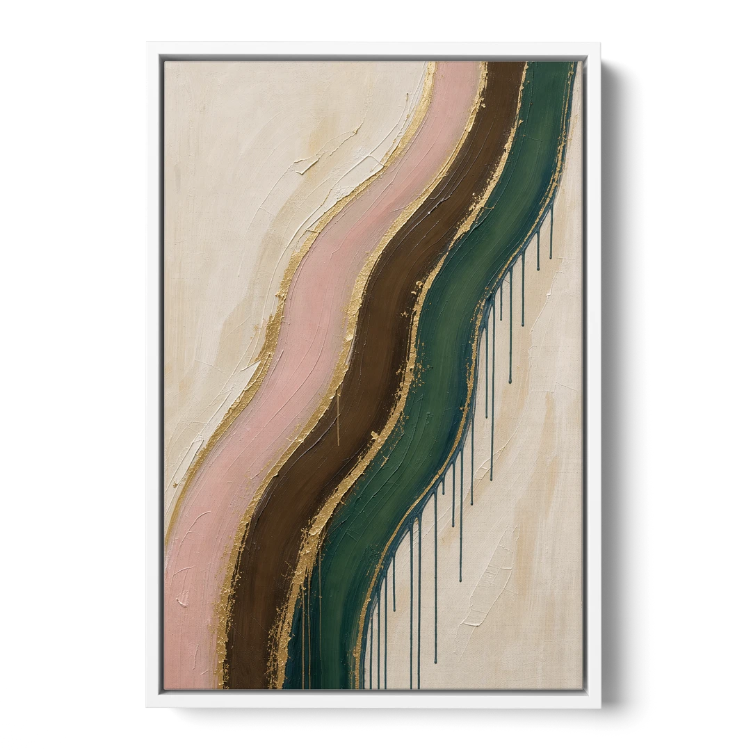 Oversized Textured Gilded Ribbon Drift - White Framed Canvas Wall Art - Front