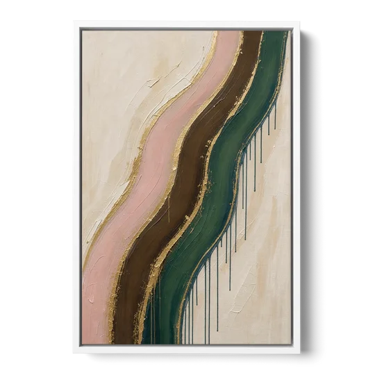 Oversized Textured Gilded Ribbon Drift - White Framed Canvas Wall Art - Front