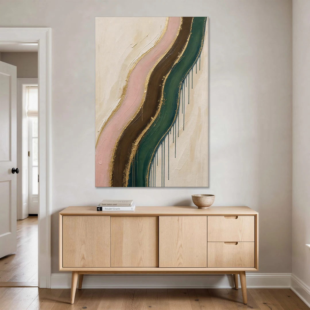 Oversized Textured Gilded Ribbon Drift - Canvas Wall Art - Coffee Table - 40x60