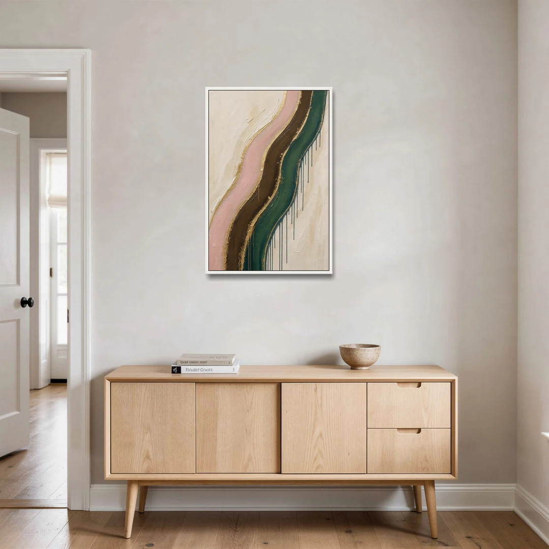 Oversized Textured Gilded Ribbon Drift - White Framed Canvas Wall Art - Coffee Table - 24x36