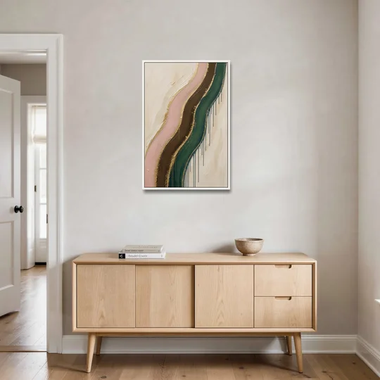 Oversized Textured Gilded Ribbon Drift - White Framed Canvas Wall Art - Coffee Table - 24x36