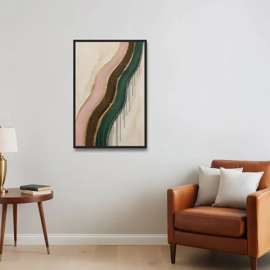 Oversized Textured Gilded Ribbon Drift - Black Framed Canvas Wall Art - Sofa - 24x36