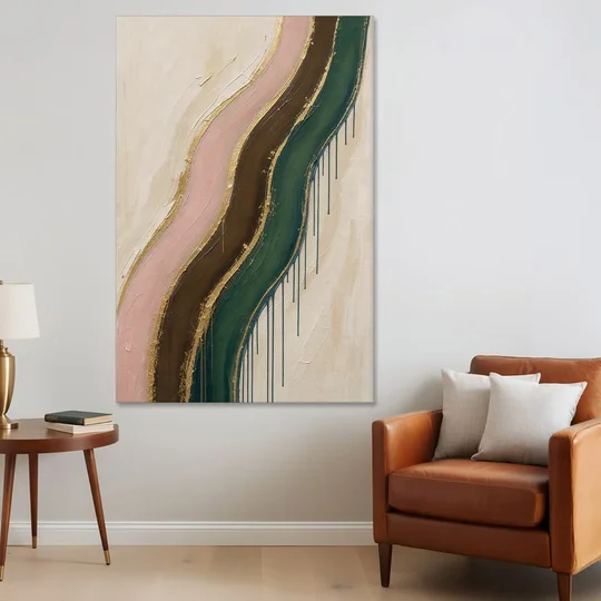 Oversized Textured Gilded Ribbon Drift - Canvas Wall Art - Sofa - 40x60