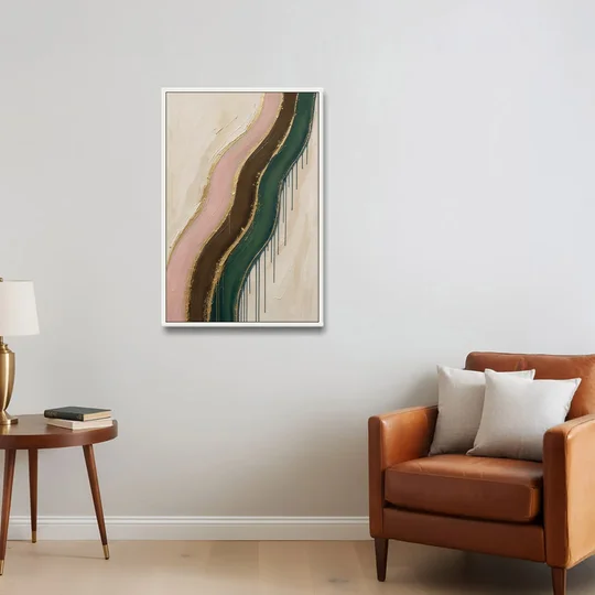 Oversized Textured Gilded Ribbon Drift - White Framed Canvas Wall Art - Sofa - 24x36