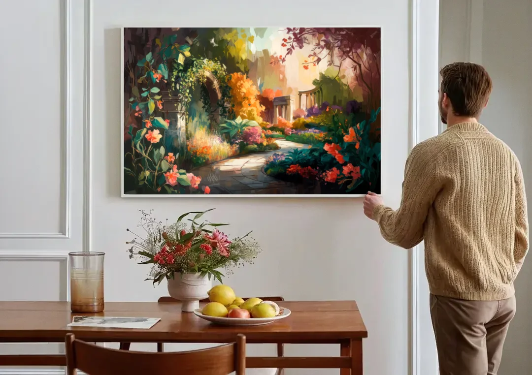 Oxford Botanical Gardens canvas wall art above a dining table