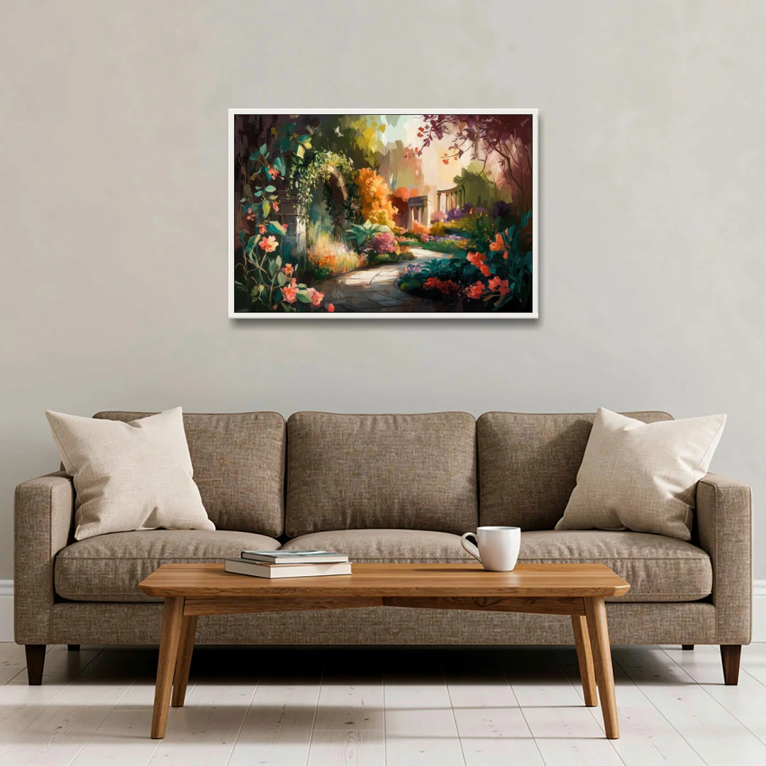 Oxford Botanical Gardens - White Framed Canvas Wall Art - Sofa - 36x24