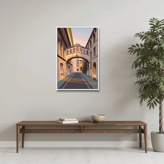 Oxford Bridge of Sighs - White Framed Canvas Wall Art - Coffee Table - 24x36