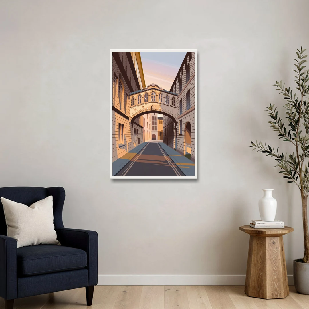 Oxford Bridge of Sighs - White Framed Canvas Wall Art - Sofa - 24x36