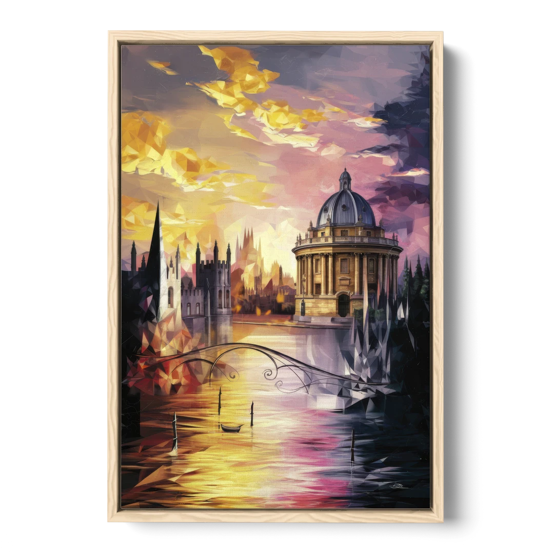 Oxford Cityscape Sunset - Oak Framed Canvas Wall Art - Front