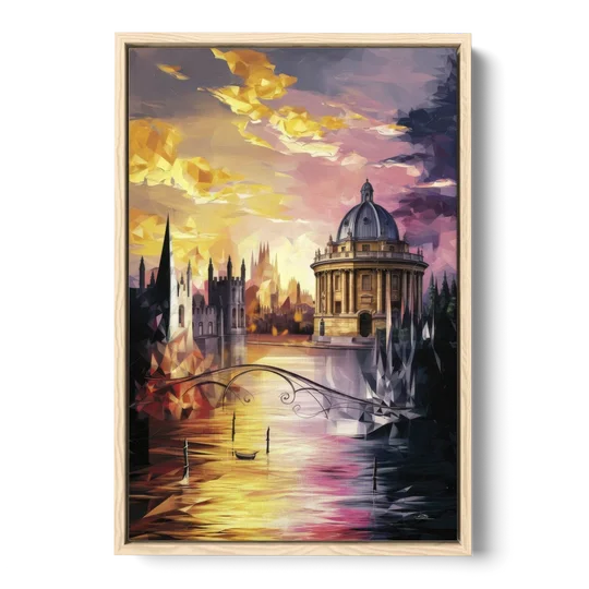 Oxford Cityscape Sunset - Oak Framed Canvas Wall Art - Front