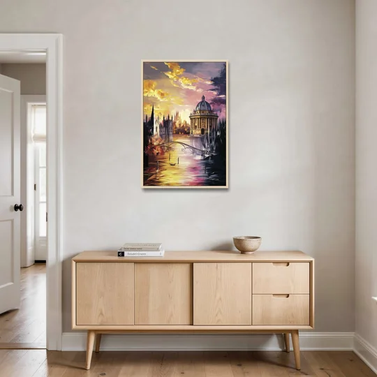 Oxford Cityscape Sunset - Oak Framed Canvas Wall Art - Coffee Table - 24x36