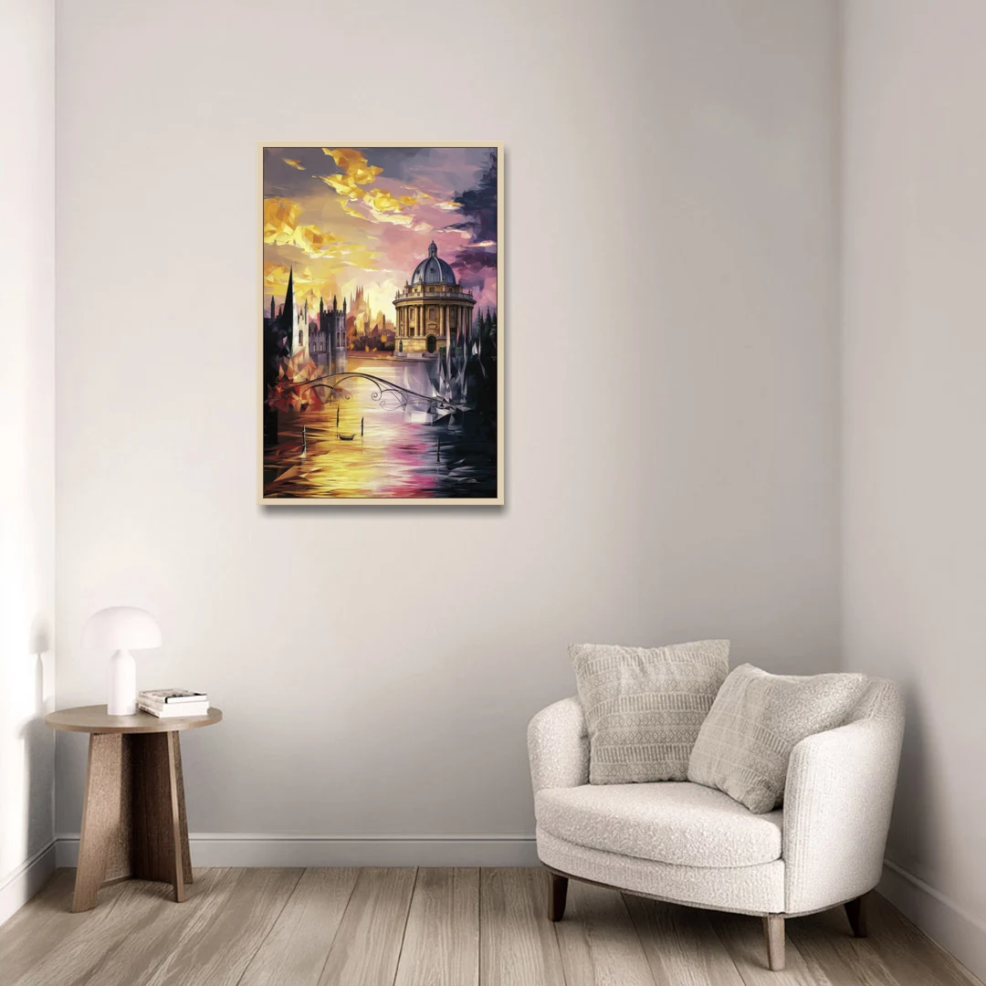Oxford Cityscape Sunset - Oak Framed Canvas Wall Art - Sofa - 24x36