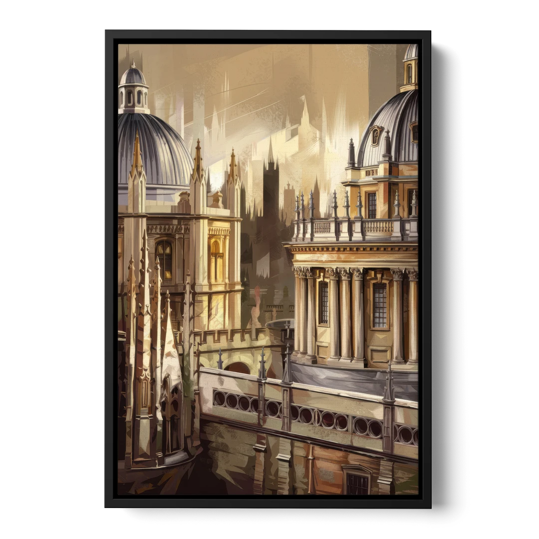 Oxford College Architecture - Black Framed Canvas Wall Art - Front