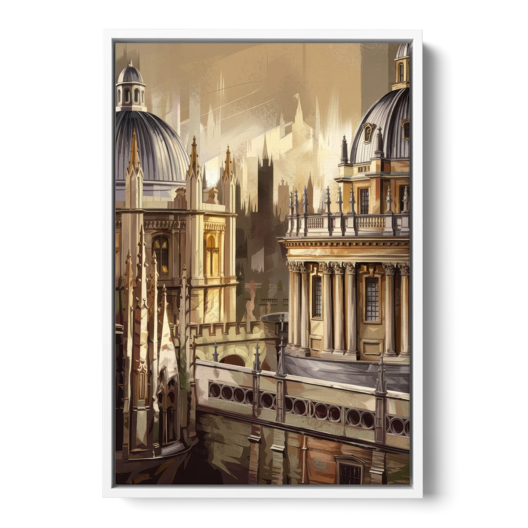 Oxford College Architecture - White Framed Canvas Wall Art - Front