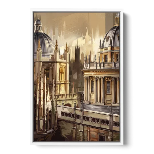 Oxford College Architecture - White Framed Canvas Wall Art - Front