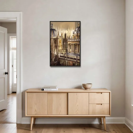 Oxford College Architecture - Black Framed Canvas Wall Art - Coffee Table - 24x36
