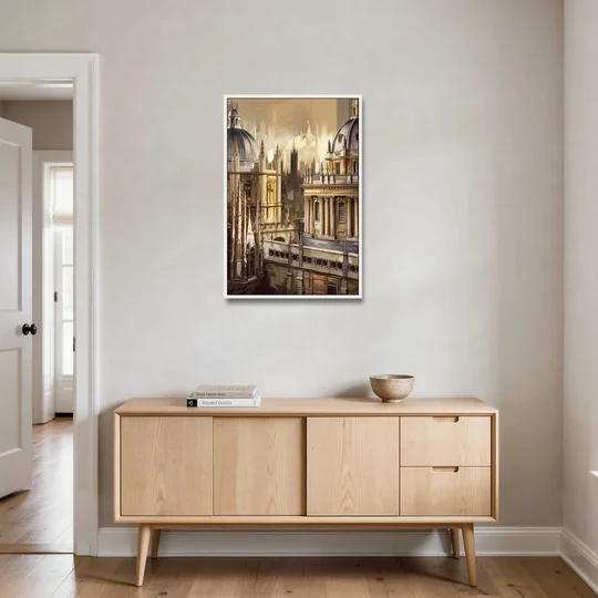 Oxford College Architecture - White Framed Canvas Wall Art - Coffee Table - 24x36