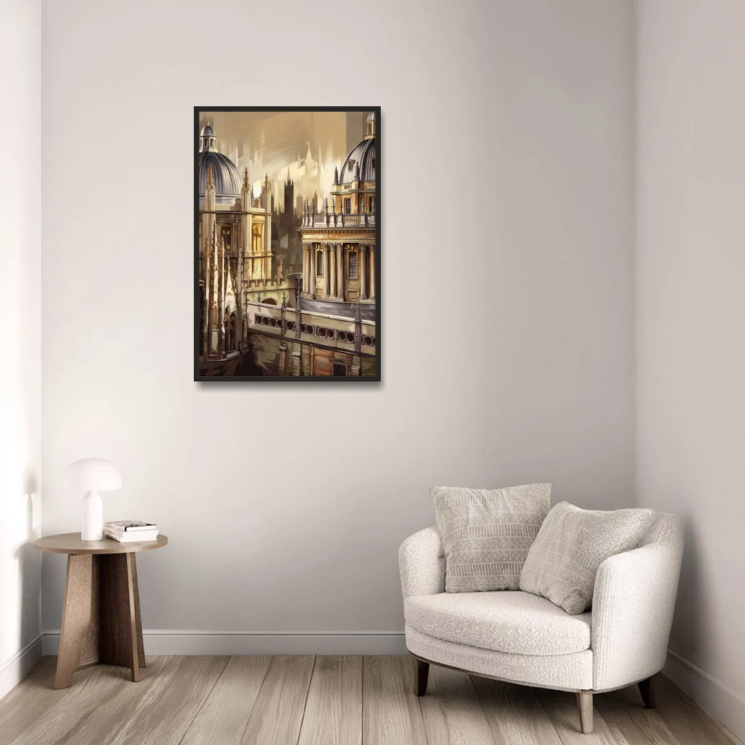 Oxford College Architecture - Black Framed Canvas Wall Art - Sofa - 24x36