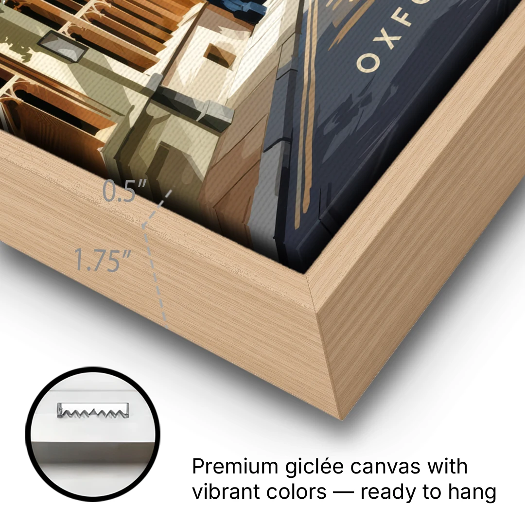 Oxford Historic Streets - Oak Framed Canvas Wall Art - Gallery Wrap Corner