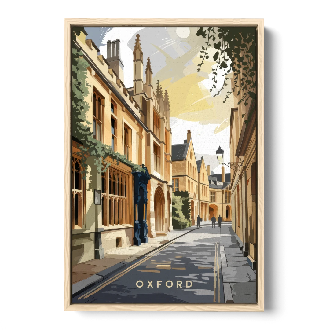 Oxford Historic Streets - Oak Framed Canvas Wall Art - Front