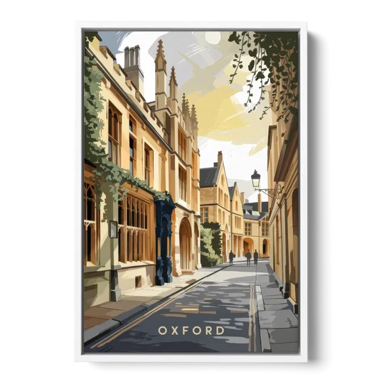 Oxford Historic Streets - White Framed Canvas Wall Art - Front