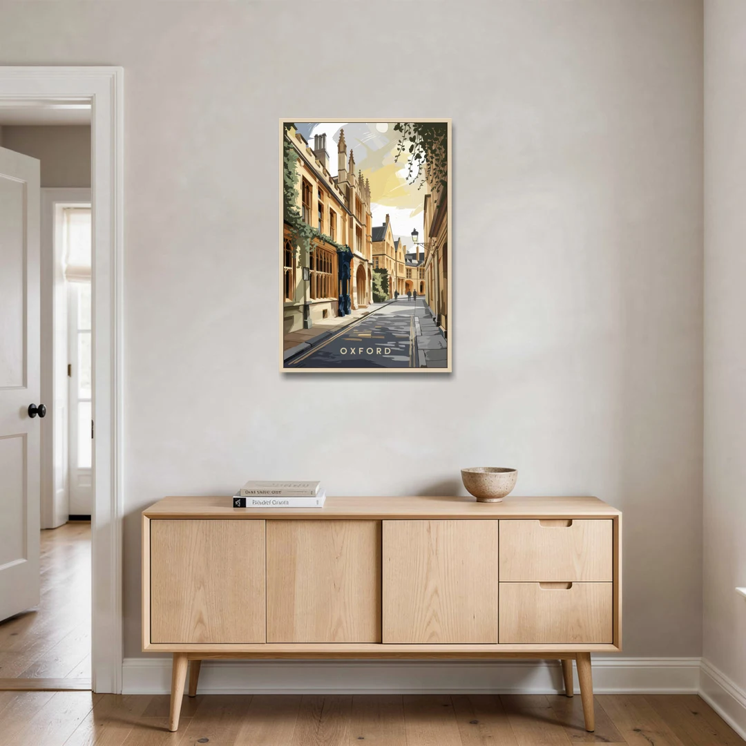 Oxford Historic Streets - Oak Framed Canvas Wall Art - Coffee Table - 24x36