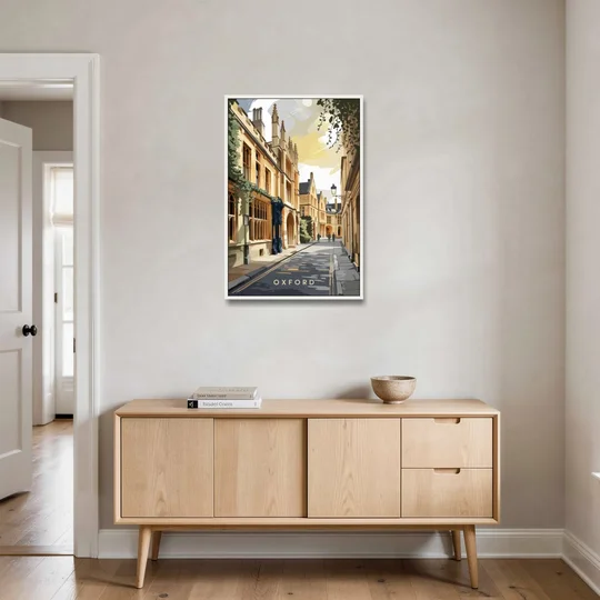 Oxford Historic Streets - White Framed Canvas Wall Art - Coffee Table - 24x36