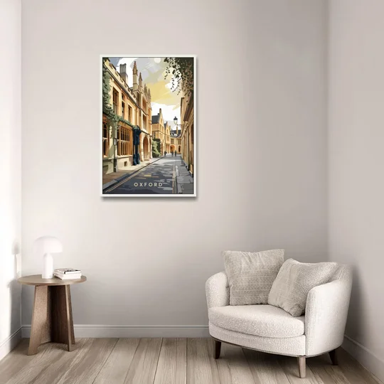 Oxford Historic Streets - White Framed Canvas Wall Art - Sofa - 24x36