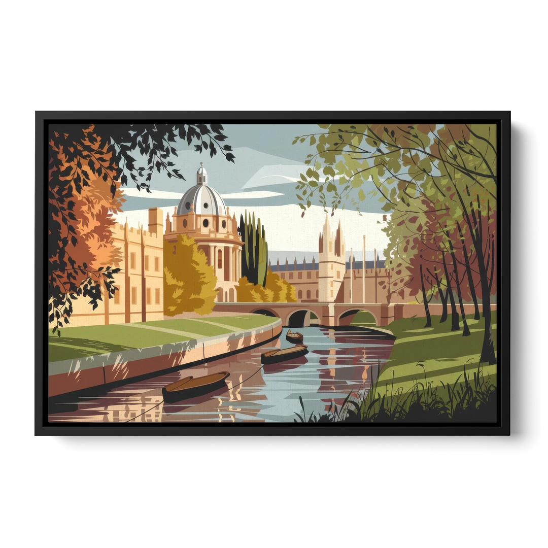 Oxford River Thames View - Black Framed Canvas Wall Art - Front